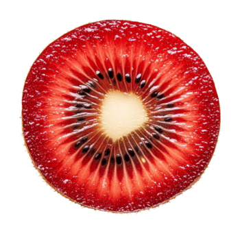 un' vivace fetta di rosso Kiwi in mostra suo unico colore e struttura contro un' pulito trasparente sfondo, fetta di rosso Kiwi su trasparente sfondo png