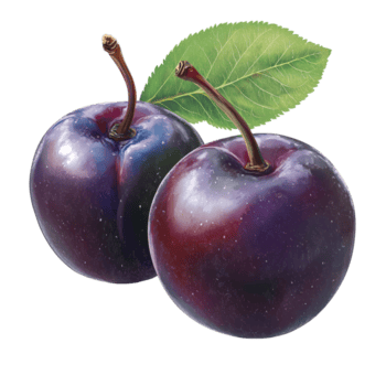 Fresh plums with a vibrant texture and leaves isolated against a transparent background ready for culinary use, lcd monitor isolated on transparent tranparent background png