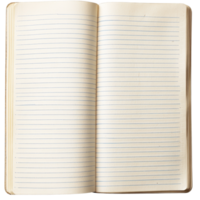 Open notebook paper on a transparent background ready for writing notes or thoughts, Notebook paper on transparent backgroundfile png
