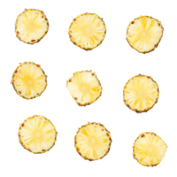 Freshly sliced pineapple pieces arranged neatly on a transparent background for culinary use or decoration, transparent backgroundpineapple slices isolated on transparent background png