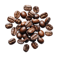 Roasted coffee beans arranged on a clean transparent background, showcasing their rich color and texture, roasted coffee beans isolated in transparent background png