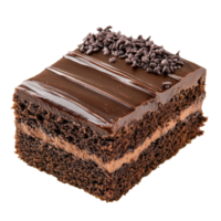 Delicious slice of Texas Sheet Cake featuring rich chocolate frosting on a transparent background, texas sheet cake slice isolated on transparent background png