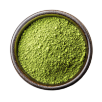 Fresh matcha green tea powder in a bowl on a clean transparent background ready for preparation or culinary use, Matcha green tea powder in a bowl on transparent background png