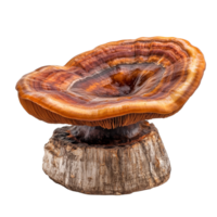 Natural reishi mushroom Ganoderma lucidum isolated on a transparent background showcasing its unique shape and vibrant color, reishi mushroomGanoderma lucidum isolated on transparent background png