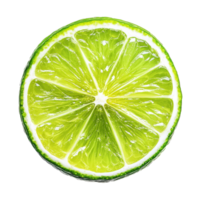 Freshly sliced lime isolated on transparent background, showcasing vibrant green color and juicy texture, slice of lime isolated on transparent background png