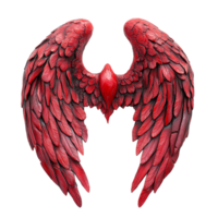 Red angel wings resting against a stark transparent background showcasing intricate details and vibrant color, Red angel wings on transparent background png