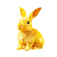 A geometrically styled yellow rabbit figure on a clean transparent background showcasing modern design elements, Yellow polygonal rabbit on transparent background. Geometric polygonal rabbit png