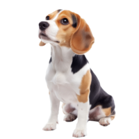Adorable beagle dog sitting quietly against a transparent background with transparent lighting, Adorable Beagle Dog with transparent background png