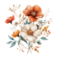 Colorful flowers arranged with delicate foliage on a clean transparent background for a fresh and elegant touch, Flowers isolated on transparent background png