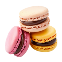 Elegant macaroons stacked on a transparent background, showcasing vibrant colors and sweet flavors, beautiful macaroons on transparent background png
