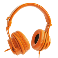 Stylish orange headphones displayed on a clean transparent background for modern audio enthusiasts, Orange headphone product photo isolated on transparent background png