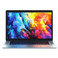 A modern laptop with a vibrant abstract background on display, showcasing advanced technology and design aesthetics, Laptop Isolated png