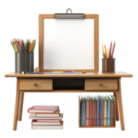 Study desk and board set isolated against a transparent background for a cozy learning environment, Study Desk and Board Set Isolated on transparent background png