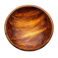 A detailed view of a wooden bowl capturing natural grain patterns against a clean transparent background, top view wood bowl on transparent background png