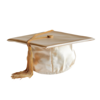 Elegant golden graduation cap resting on a soft transparent background, symbolizing academic achievement and celebration, Golden Graduation Cap on transparent background png