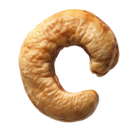 Single roasted cashew nut on a plain transparent background highlighting its unique curved shape and texture, single roasted cashew nut isolated on transparent background png