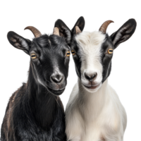 Two friendly goats posing closely together on a bright transparent background, Goats on transparent background png