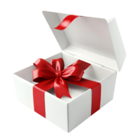 A transparent gift box with a red bow, beautifully arranged and ready for special occasions or celebrations, transparent color open gift box with gold ribbon isolated png