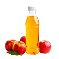 A bottle of refreshing apple juice with fresh red apples on a clean transparent background, Bottle of apple juice with red apples isolated png