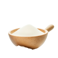 transparent sugar pouring into a wooden bowl beside a heap of granulated sugar on a clean transparent background, milk with sugar on transparent background png