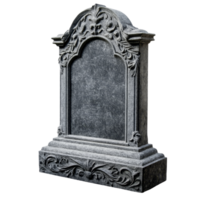 An intricately designed grey tombstone gravestone isolated on a transparent background for memorial and decorative purposes, grey tombstone gravestone isolated on transparent background png