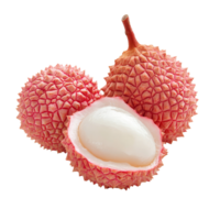 Fresh lychee fruit isolated on a plain transparent background showcasing its unique texture and juicy transparent flesh, Lychee isolated in transparent background format png