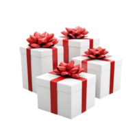 transparent gift boxes with red bows arranged on a clean transparent background for special occasions and celebrations, Red opened gift box with group of transparent gift boxes isolated on transparent png