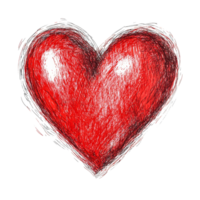 A vibrant red handdrawn heart sketch on a clean transparent background celebrating love and affection, red hand drawn scetch heart isolated on transparent background png