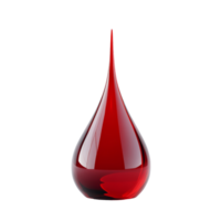 A vibrant red liquid droplet on a minimal transparent background showing smooth contours and light reflections, red liquid droplet transparent background png