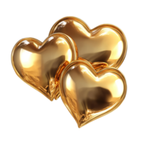 Tres dorado corazones descansando en un transparente fondo, Perfecto para transporte amor y afecto en ninguna decorativo configuración, dorado 3d corazones aislado en transparente png