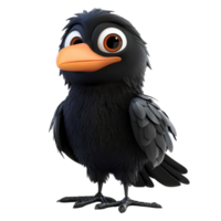 Cartoon raven character standing on a transparent background with a cheerful expression, 3D Cartoon Raven Characters On transparent background png