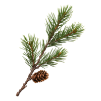A closeup view of a pine branch showcasing vibrant needles and a detailed pine cone, pine branch with needles and conesfile of isolated object on transparent background png