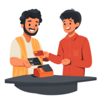 Customer completes payment with credit card at a retail store checkout counter during a busy shopping day, file no background Customer paying with his credit card png