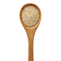 Quinoa grains in a wooden spoon resting on a clean transparent background, highlighting natural food textures and colors, Quinoa in a wood spoon on transparent background png