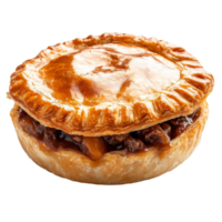 Delicious freshly baked meat pie with golden crust on a clean transparent background ready for serving, Fresh tasty meat pie on a transparent background png