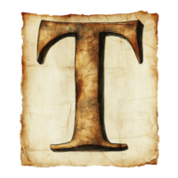 The letter T stylized on textured paper showcasing its artistic representation and unique design elements suitable, consonant letter a is used to make words on transparent backgroundfile png
