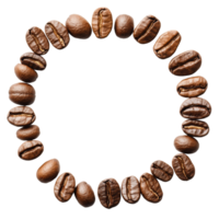 Coffee beans arranged in a round pattern with a blank center against a transparent backdrop, perfect for design and creativity, Coffee beans with round copyspace against transparent background png