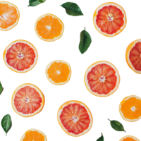 Freshly sliced grapefruit with vibrant citrus segments and green leaves on a transparent background, grapefruit citrus fruit on transparent background png