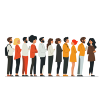 Diverse individuals patiently waiting in line, showcasing unity and inclusion in a contemporary setting, file no background Diverse people waiting patiently in line png
