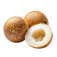 Half longan fruit isolated on a transparent background showcasing its unique texture and translucent flesh, Half longan isolated on trnsparent png