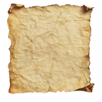 Antique parchment paper with a textured surface and faded edges for creative projects and historical documents, Vintage old parchment paper transparent background. Parchment paper transparent png