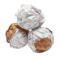 Crumpled transparent and brown paper balls isolated on a smooth surface, creating a textured and artistic composition, Crumpled Paper Balls, transparent and Brown, Isolated on transparent background png