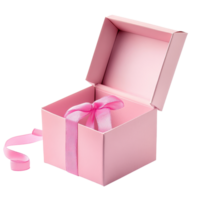 A pink open gift box with a ribbon sits on a clean transparent background, perfect for special occasions and celebrations, Blue open gift box with ribbon isolated on transparent background png
