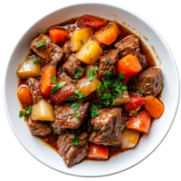 ein herzhaft Schüssel von gedünstet Rindfleisch mit bunt Gemüse, perfekt zum ein wohltuend Mahlzeit irgendein Zeit von Jahr, gedünstet Rindfleisch mit Gemüse isoliert auf transparent Hintergrund png