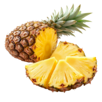 Fresh pineapple with vibrant slices displayed against a clean transparent background for culinary inspiration, piece of pineapple with slices on transparent background png