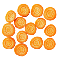Freshly sliced carrots arranged in a pattern isolated on a transparent background for culinary use, carrots slice isolated on transparent background png