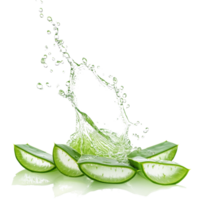 Aloe vera juice splashes dynamically from fresh green gel in a bright isolated backdrop, Aloe vera juice splashing isolated png