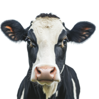 un de cerca ver de un vaca con negro y transparente marcas en contra un llanura transparente antecedentes destacando sus caracteristicas en detalle, nieve Pera parte superior ver en transparente antecedentes png
