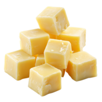 A delectable assortment of cheese cubes presented on a transparent background, showcasing their rich texture and color, Cheese cubes isolated png