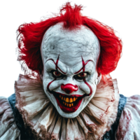 Sinister clown with bright red hair and menacing expression isolated on transparent background, Scary Clown Isolated on transparent background png